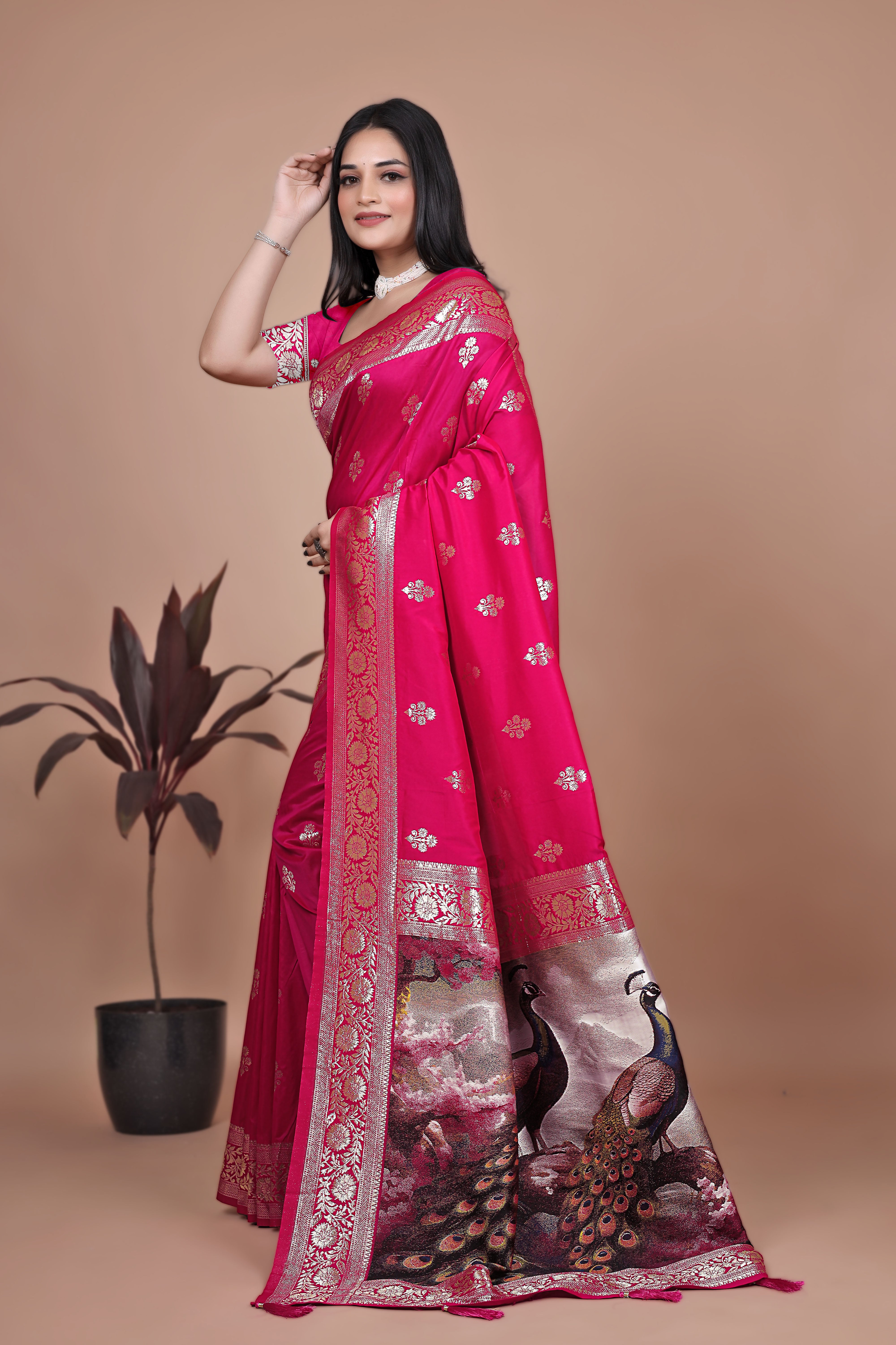 Royal Purple Banarasi Silk Saree with Peacock Pallu Design